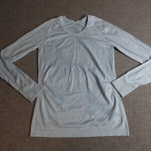Oiselle Womens Top Medium Blue Long Sleeve Thumb Holes Running Raglan
